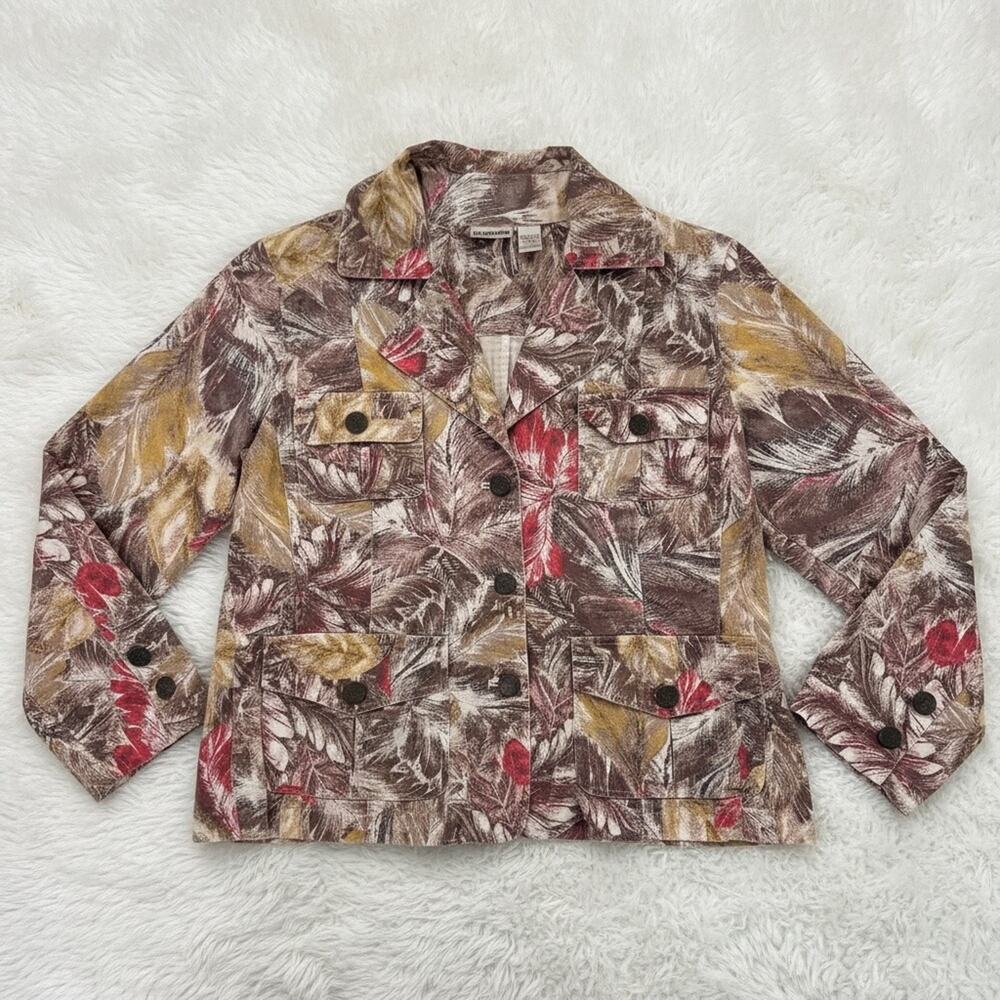 Chico's Floral Leaf Print Button Front Utility Jacket - Size 2 (12/14)
b83
